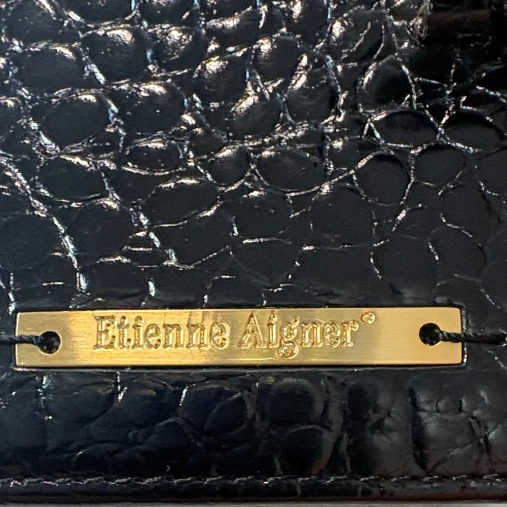 Etienne Aigner Black Croc-Embossed Key Wallet